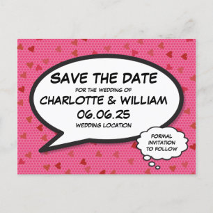 Invitation Carte Postale Sauver la Date Fun rétro bande dessinée Pop Art