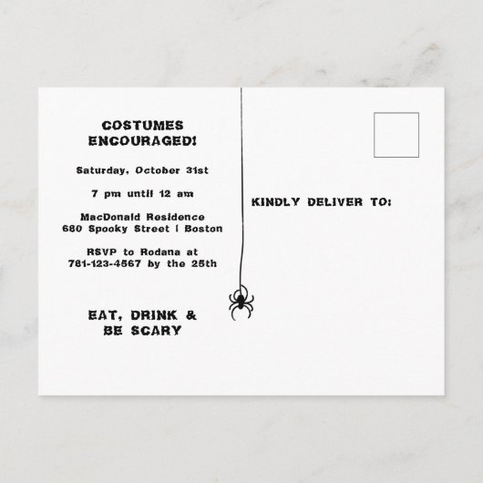 Invitation Carte Postale Scary Haunted House Halloween Party (Dos)