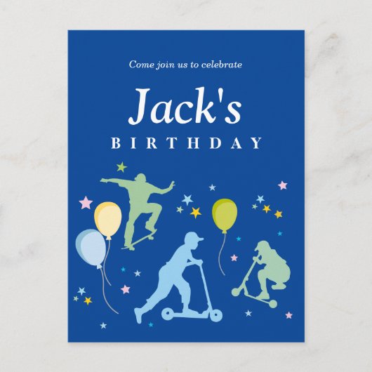 Invitation Carte Postale Scooters, Vélos, Skateboards, chevaucher (Devant)