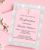 Invitation Carte Postale Script croisé parties scintillant rose argent