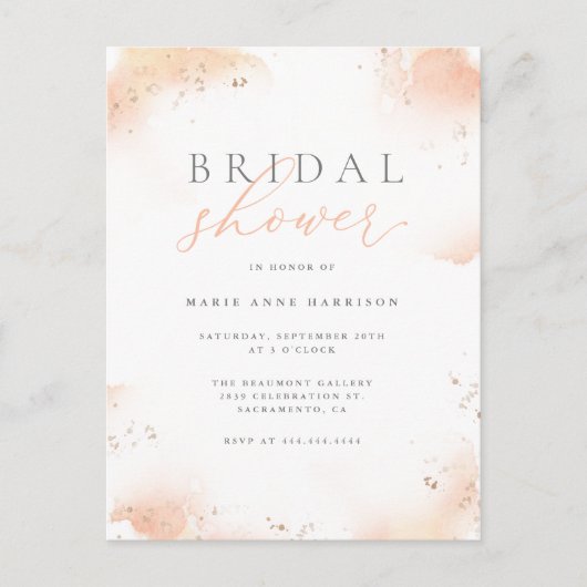 Invitation Carte Postale Script d'aquarelle transparente et Fête des mariée (Devant)