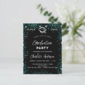 Invitation Carte Postale Script de parties scintillant turquoise noire vert (Debout devant)