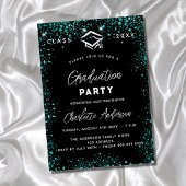Invitation Carte Postale Script de parties scintillant turquoise noire vert