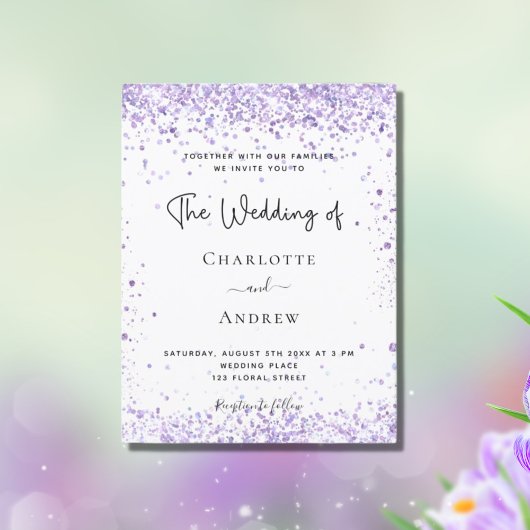 Invitation Carte Postale Script de parties scintillant violet de lavande ma
