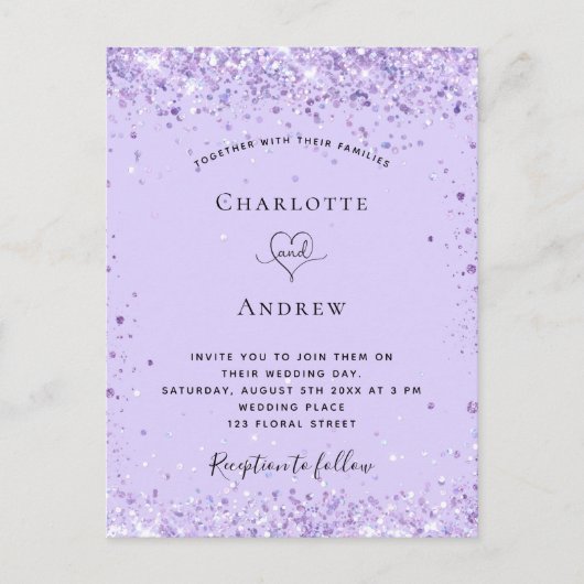Invitation Carte Postale Script de parties scintillant violet de lavande ma (Devant)