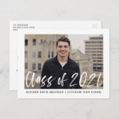 Invitation Carte Postale Script de pinceau moderne Photo Virtual Graduation (Devant / Derrière)