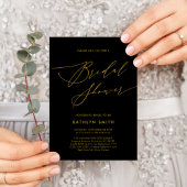 Invitation Carte Postale Script élégant Black Gold Fête des mariées moderne