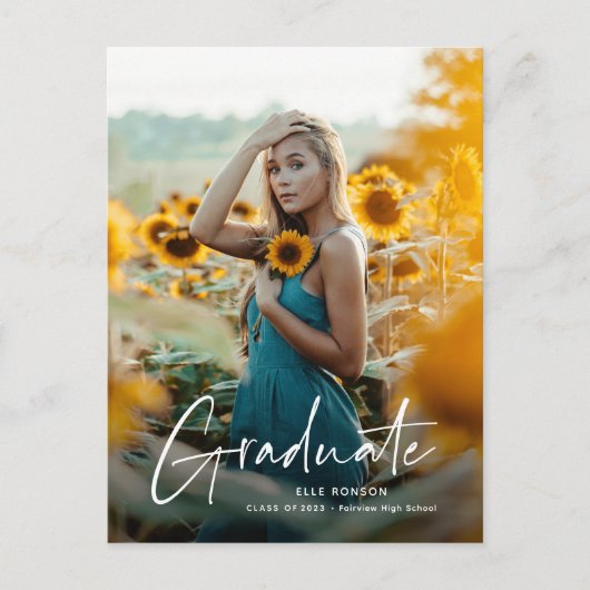 Invitation Carte Postale Script moderne Diplôme photo simple (Devant)