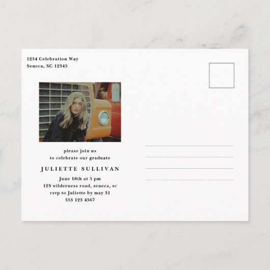 Invitation Carte Postale Script moderne Diplôme photo simple (Dos)