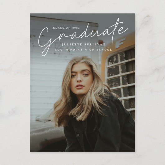 Invitation Carte Postale Script moderne Diplôme photo simple (Devant)