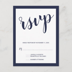 Invitation Carte Postale Script moderne Marine Blue Wedding RSVP