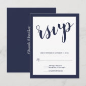 Invitation Carte Postale Script moderne Marine Blue Wedding RSVP (Devant / Derrière)