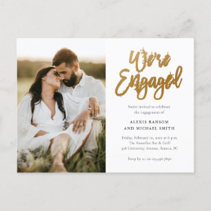 Invitation Carte Postale Script moderne Nous sommes engagés Photo Engagemen