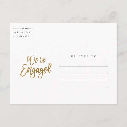 Invitation Carte Postale Script moderne Nous sommes engagés Photo Engagemen (Dos)