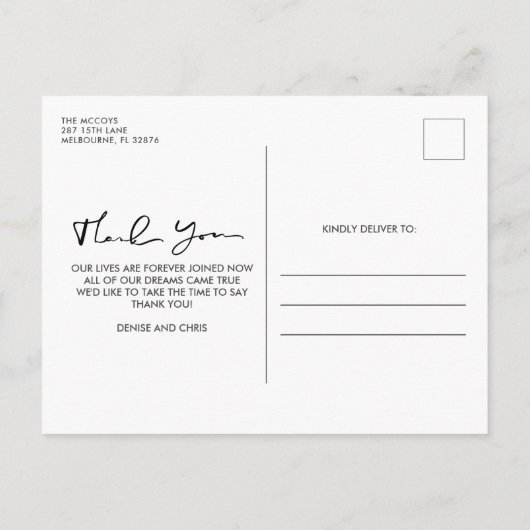 Invitation Carte Postale Script moderne Photo Collage Mariage Merci (Dos)