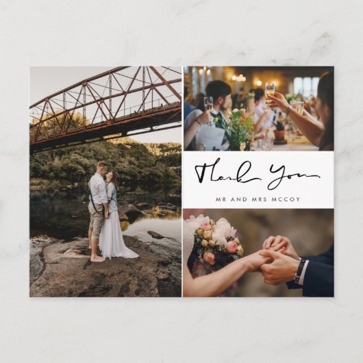 Invitation Carte Postale Script moderne Photo Collage Mariage Merci (Devant)