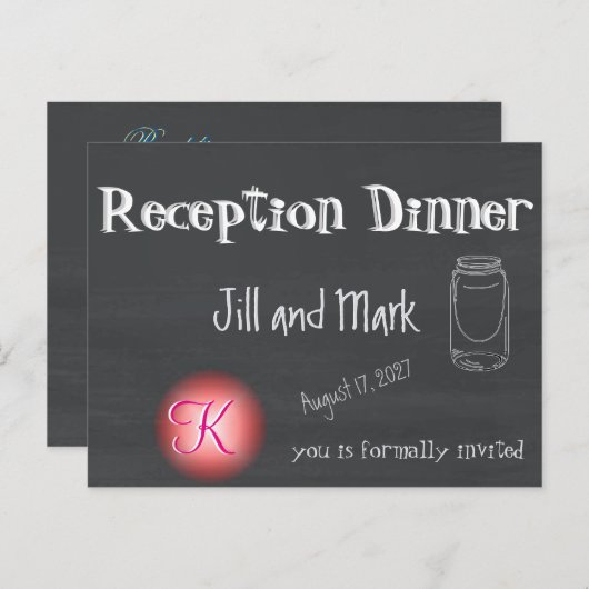 Invitation Carte Postale Script Monogramme 3d Rustique Chalkboard (Devant / Derrière)