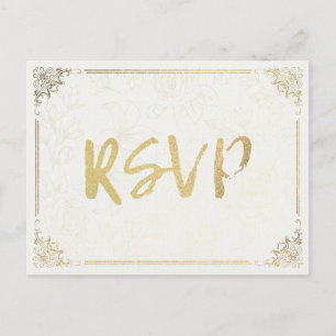 Invitation Carte Postale Script Or moderne Cadre Floral Mariage RSVP Répons