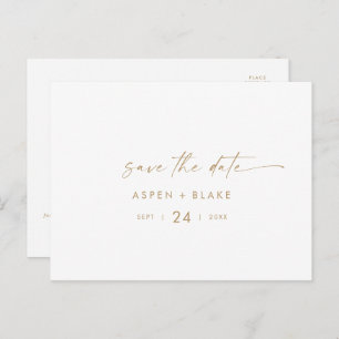 Invitation Carte Postale Script or moderne Horizontal Enregistrer la date