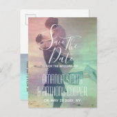 Invitation Carte Postale Script photo Enregistrer la date de superposition (Devant / Derrière)