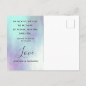 Invitation Carte Postale Script photo Enregistrer la date de superposition (Dos)