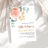 Invitation Carte Postale Script rose or fleuri de la verdure d'anniversaire