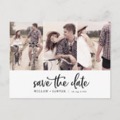 Invitation Carte Postale Script rustique 3 Photo Enregistrer la date (Devant)