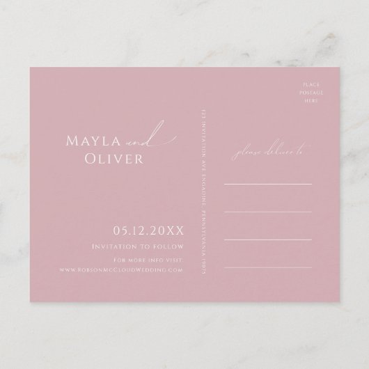 Invitation Carte Postale Script Whimsical | Dusty Photo Rose Enregistrer La (Dos)