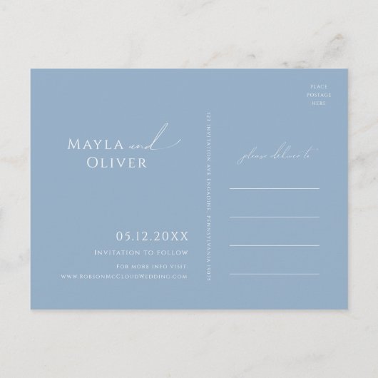 Invitation Carte Postale Script Whimsical | Photo Dusty Blue Enregistrer La (Dos)
