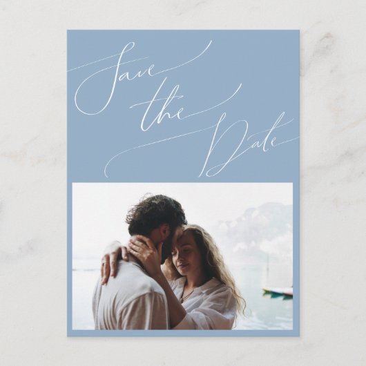 Invitation Carte Postale Script Whimsical | Photo Dusty Blue Enregistrer La (Devant)