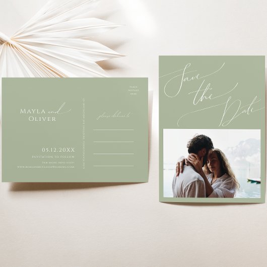Invitation Carte Postale Script Whimsical | Sage Green Photo Enregistrer La