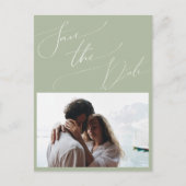 Invitation Carte Postale Script Whimsical | Sage Green Photo Enregistrer La (Devant)