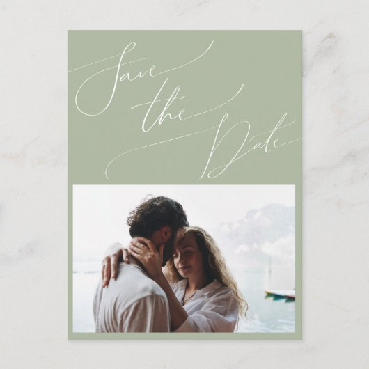 Invitation Carte Postale Script Whimsical | Sage Green Photo Enregistrer La (Devant)