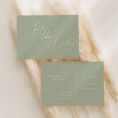Invitation Carte Postale Script Whimsical | Vert Sage Enregistrer La Date