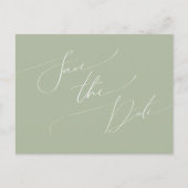 Invitation Carte Postale Script Whimsical | Vert Sage Enregistrer La Date (Devant)