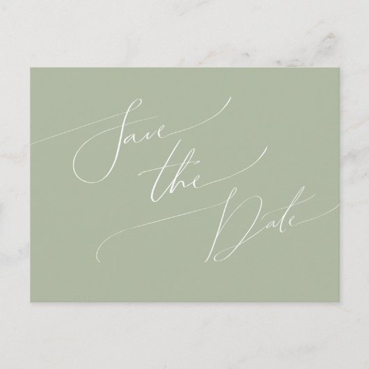 Invitation Carte Postale Script Whimsical | Vert Sage Enregistrer La Date (Devant)