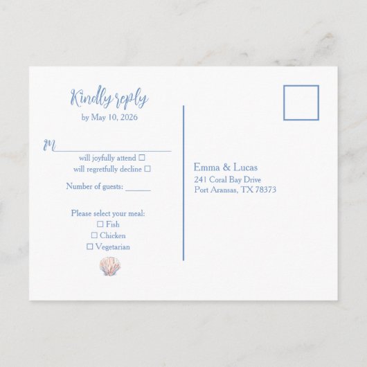 Invitation Carte Postale sea shell (Dos)