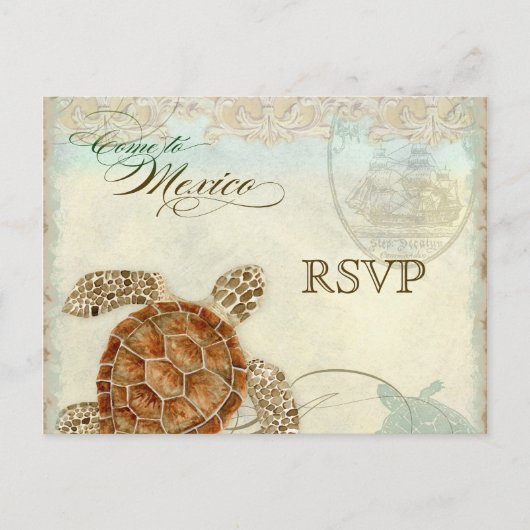 Invitation Carte Postale Sea Turtle Modern Coastal Ocean Beach Swirls (Devant)