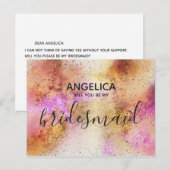 Invitation Carte Postale Seras-tu ma demoiselle d'honneur ciel rose or (Devant / Derrière)