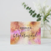 Invitation Carte Postale Seras-tu ma demoiselle d'honneur ciel rose or (Debout devant)