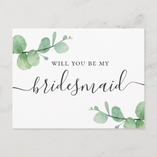 Invitation Carte Postale Seras-tu ma demoiselle d'honneur. Eucalyptus aquar