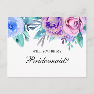 Invitation Carte Postale Seras-tu ma demoiselle d'honneur. Mariage violet e