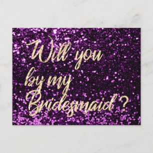 Invitation Carte Postale Seras-Tu Mon Épouse Violet Plum Or Script