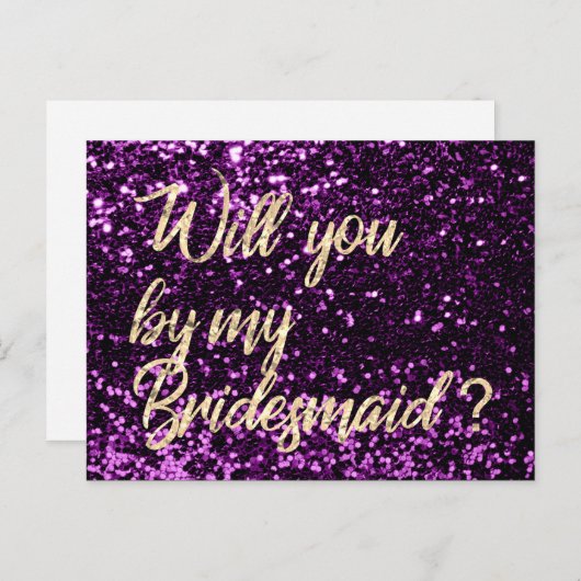 Invitation Carte Postale Seras-Tu Mon Épouse Violet Plum Or Script (Devant / Derrière)