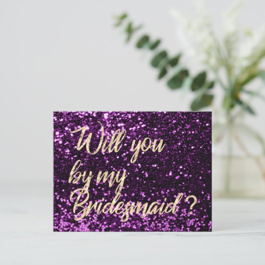 Invitation Carte Postale Seras-Tu Mon Épouse Violet Plum Or Script (Debout devant)