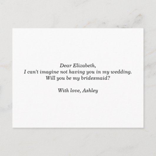 Invitation Carte Postale Serez-vous ma demoiselle d'honneur ? Script noir e (Dos)