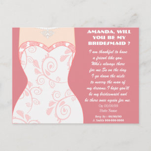 Invitation Carte Postale serez-vous ma demoiselle d'honneur ? sois ma serva
