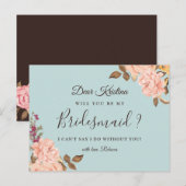 Invitation Carte Postale Serez-Vous Ma Femme D'Accueil Dusty Blue Blush Flo (Devant / Derrière)