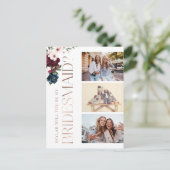 Invitation Carte Postale Serez-Vous Ma Femme D'Accueil Red & Navy Florals P (Debout devant)