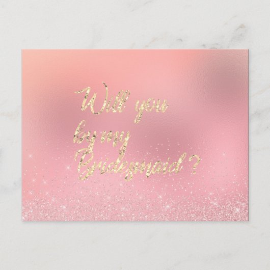 Invitation Carte Postale Serez-Vous Ma Rose D'Accueil Pink Gold Spark (Devant)